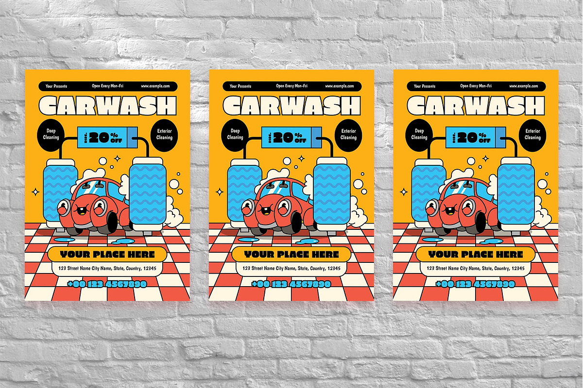 Yellow Retro Car Wash Flyer Set, a Flyer Template by Aiyari Graphic (Photo 3 of 3)
