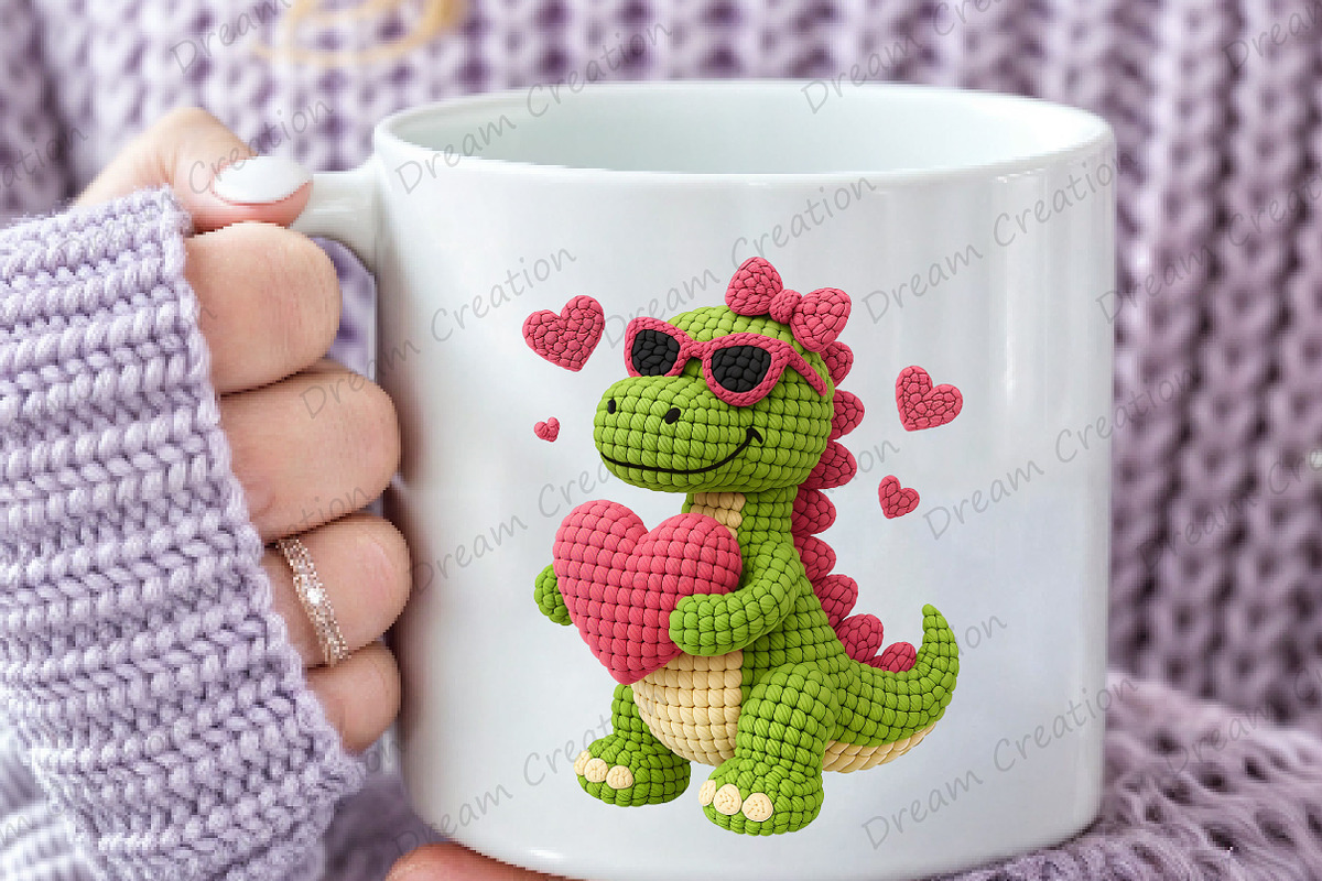 Yarn Crochet T-Rex Valentine's PNG, an Illustration by Dream Creation (Photo 4 of 5)