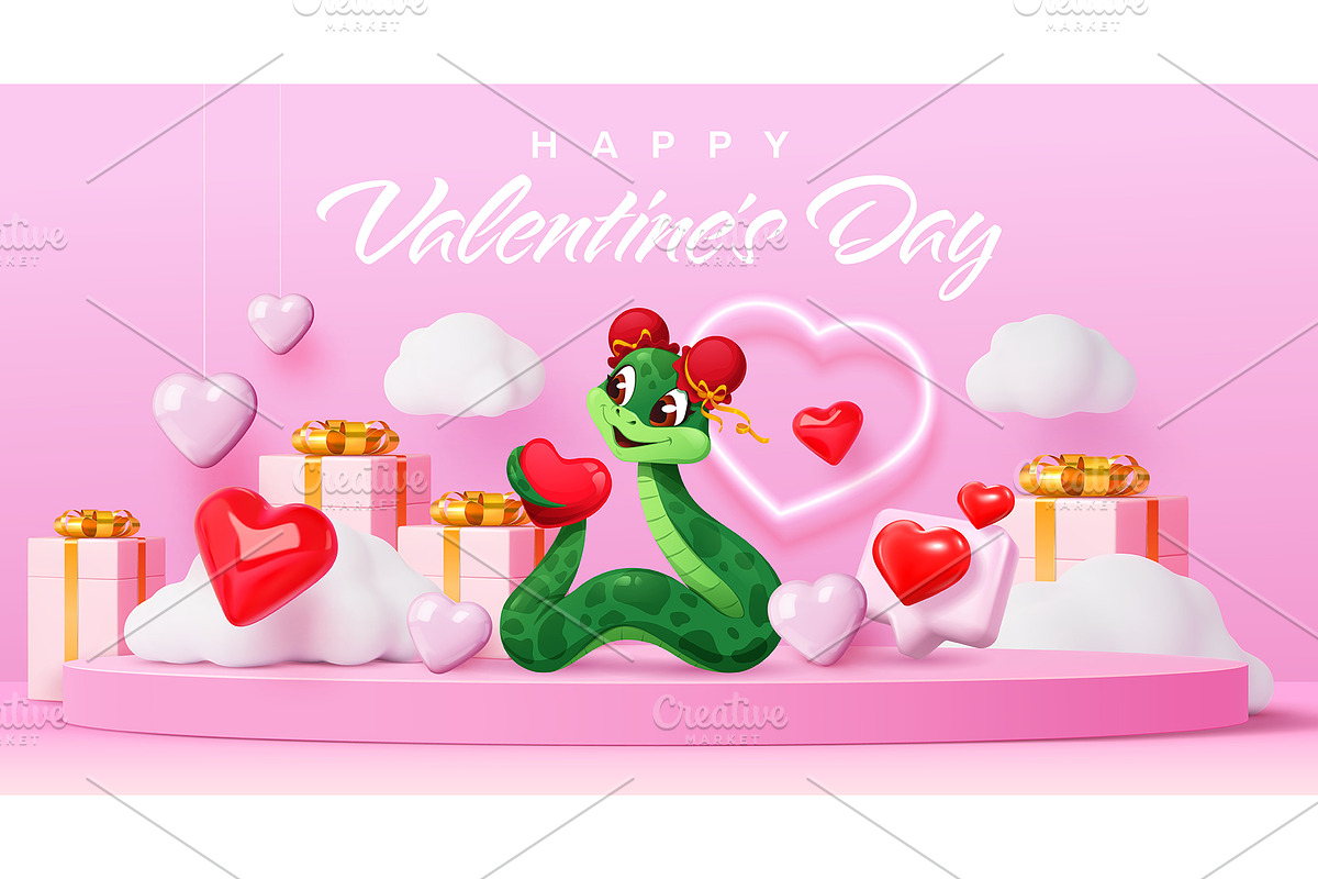 Funny cartoon snake, hearts, an Illustration by Buch&Bee (Photo 1 of 3)