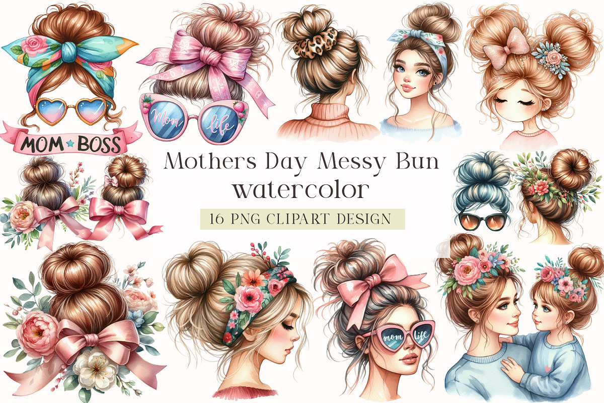 Mothers Day Messy Bun Clipart, an Illustration by DreamArtGraphic (Photo 1 of 4)
