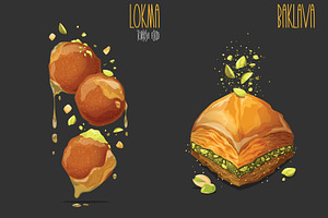 Lokma and Baklava. Vector