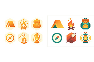 Icon set showcasing camping symbols, a Sport Illustration by ZinetroN