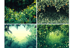 Lush jungle cartoon landscapes, an Illustration by Onyx