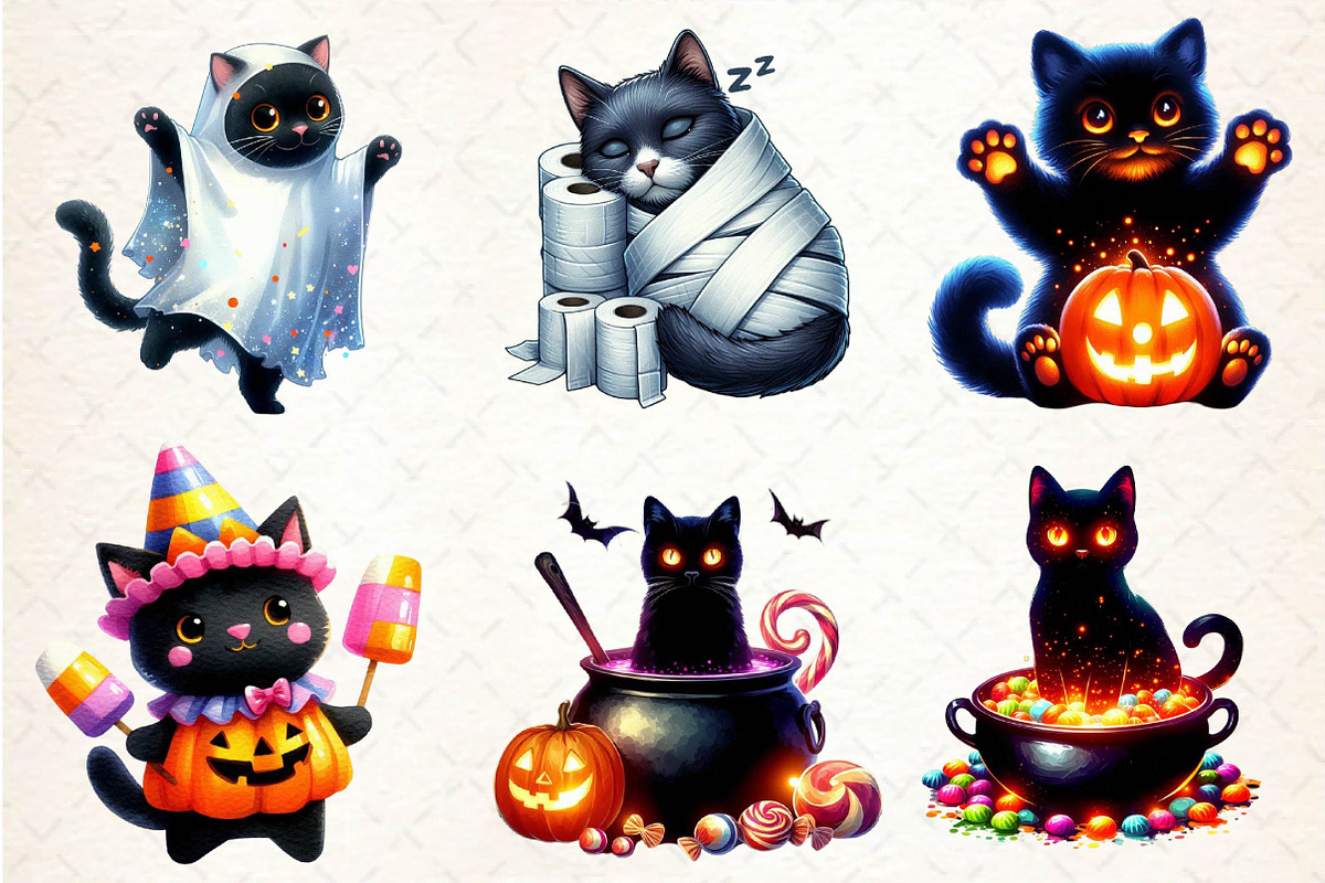 Halloween Black Cat Clipart PNG, an Illustration by Dream Creation (Photo 2 of 6)