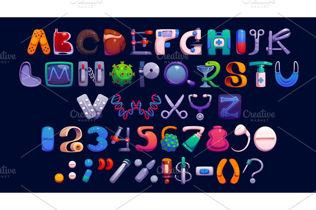 Medicine type, medical font, a Healthcare Illustration by Vector Tradition