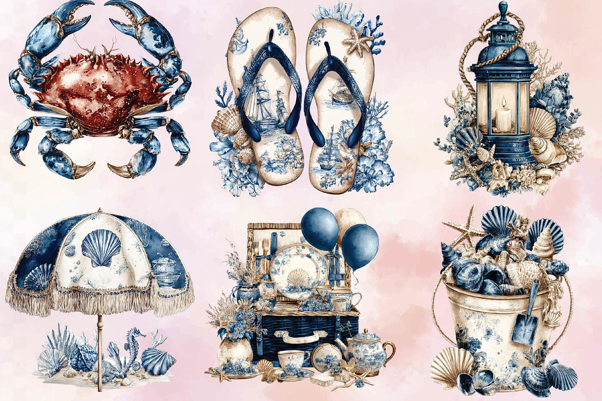 Watercolor Nautical Coastal Clipart, an Illustration by SVGArt (Photo 5 of 9)