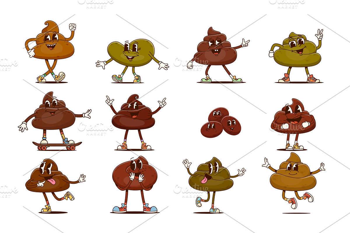 Cartoon groovy poop characters, an Object Illustration by Vector Tradition