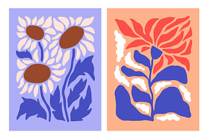 Trendy Abstract Flowers Posters Set