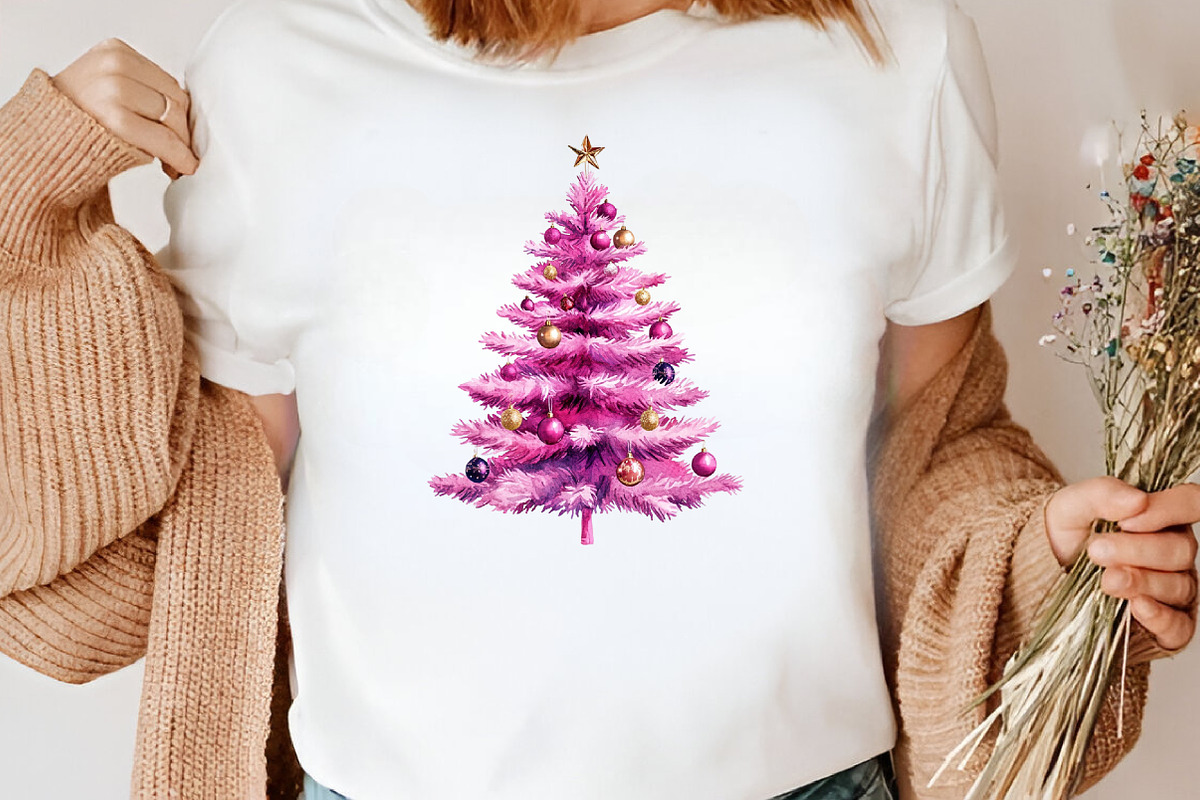 Watercolor Pink Christmas Clipart, an Illustration by Canvas Craft (Photo 6 of 7)