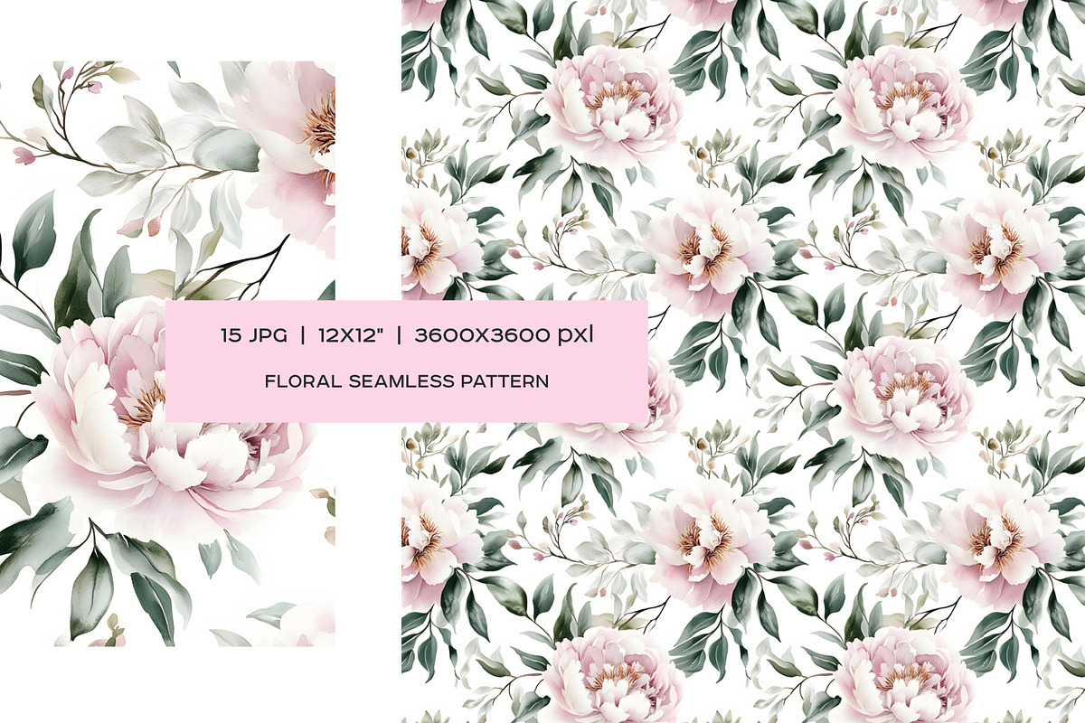 Watercolor pink flowers patterns set, a Pattern Graphic by Art and Funny (Photo 5 of 8)