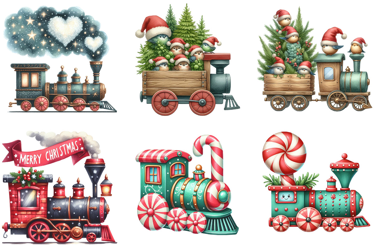 Christmas Train Clipart, an Illustration by DreamArtGraphic (Photo 3 of 5)