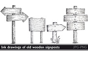 Ink drawings of old wooden signposts, an Object Illustration by javi.ruiz (Thumbnail 1 of 6)