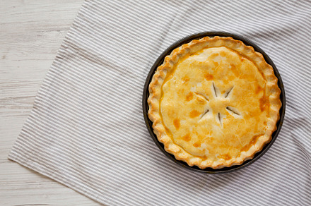 A Piece of Chicken Pot Pie, top view. Flat lay, overhead, from a, a Food & Drink Photo by LiudmylaChuhunova