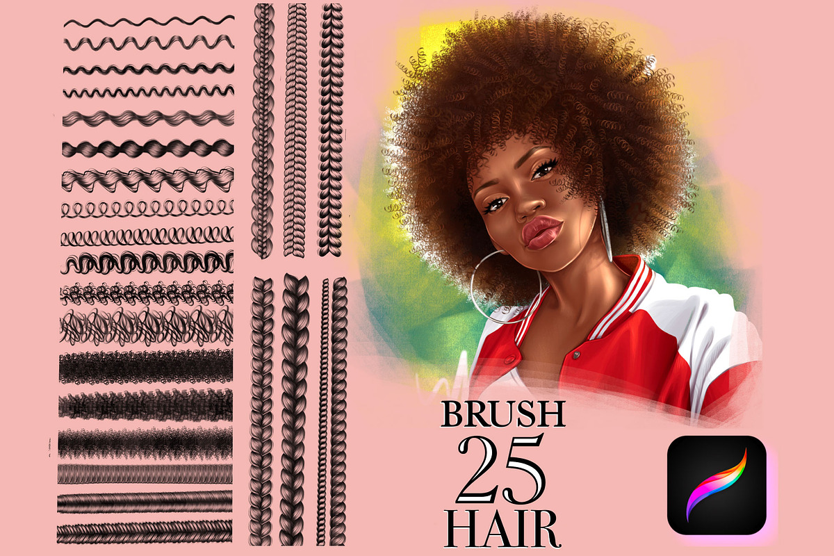 Procreate brush curly hair pigtails, a Brush Add-On by Elenbushe (Photo 1 of 7)