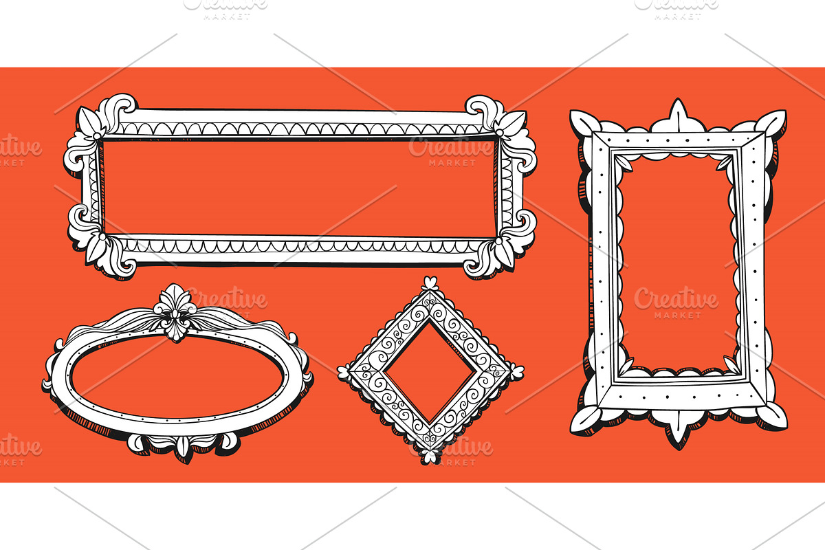 Hand drawn baroque frames set, an Illustration by art PVP - market