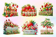 Watercolor Strawberry Fence Clipart, a Work Illustration by Dream Creation (Thumbnail 2 of 3)
