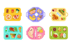 School lunch boxes with food, a Food Illustration by Lemberg Vector