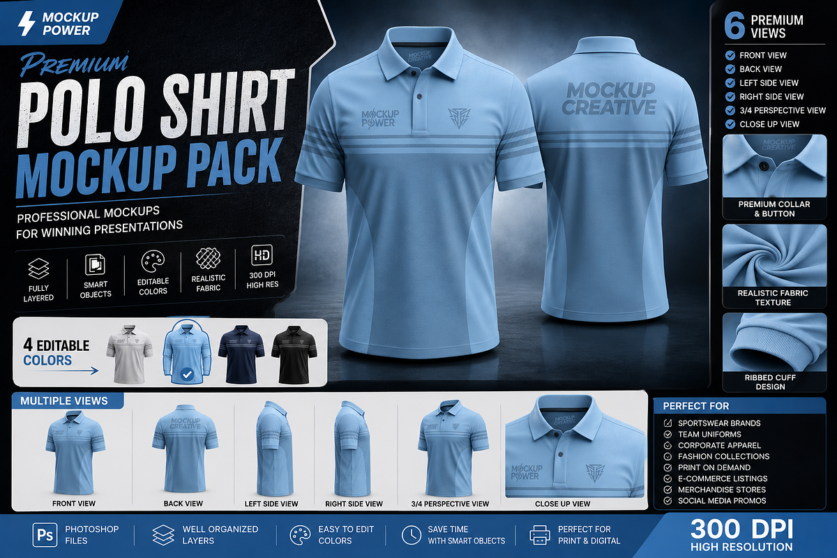 Premium Short Polo Shirt Mockup Pack, a Shirt Mockup by Mockup Power (Photo 4 of 5)