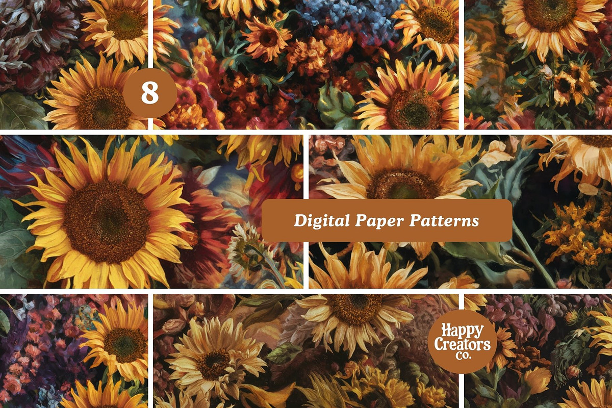 Sunflowers Melange Digital Papers #3, a Pattern Graphic by Happy Creators Co. (Photo 5 of 7)