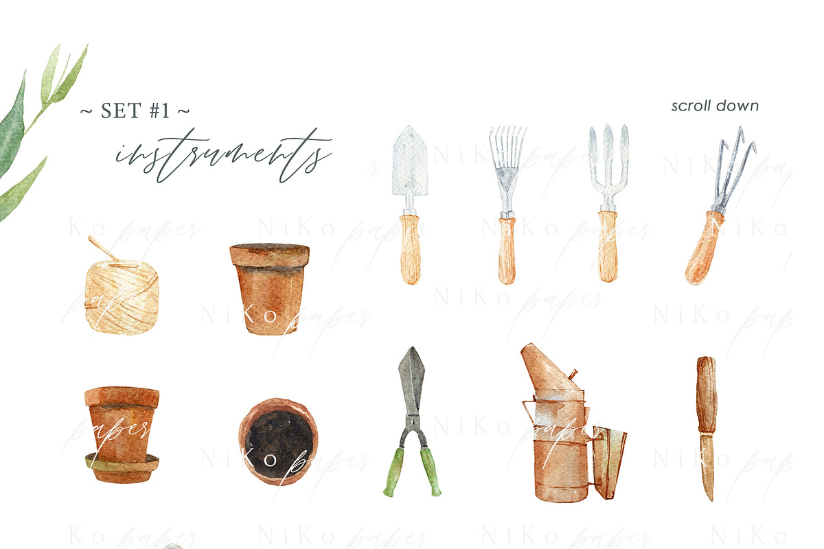 Watercolor Gardening Tools Set, an Object Graphic by NiKO (Photo 2 of 4)