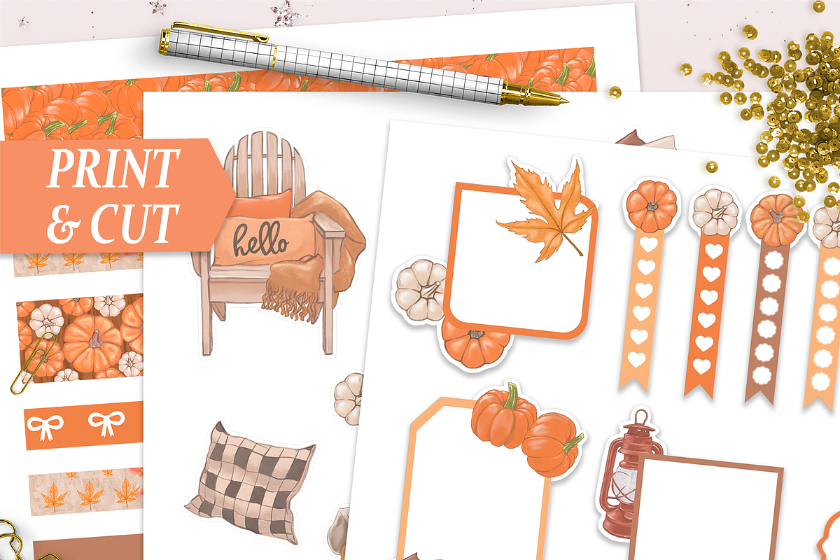 Cozy Fall Planner Stickers & Pattern, a Design Template by DigitalDesignAI (Photo 2 of 15)