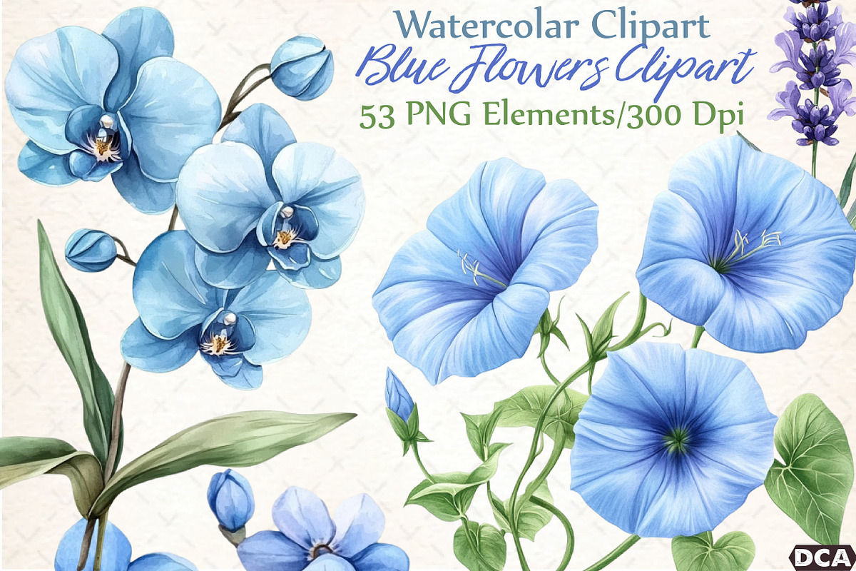 Blue Flowers Clipart, an Illustration by DreamCafeArt (Photo 1 of 7)
