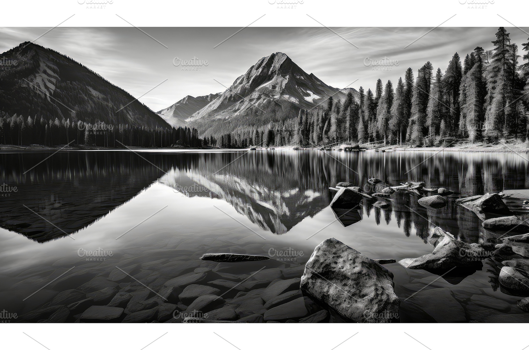 nature mountain lake black and white, a Nature Photo by pikepicture