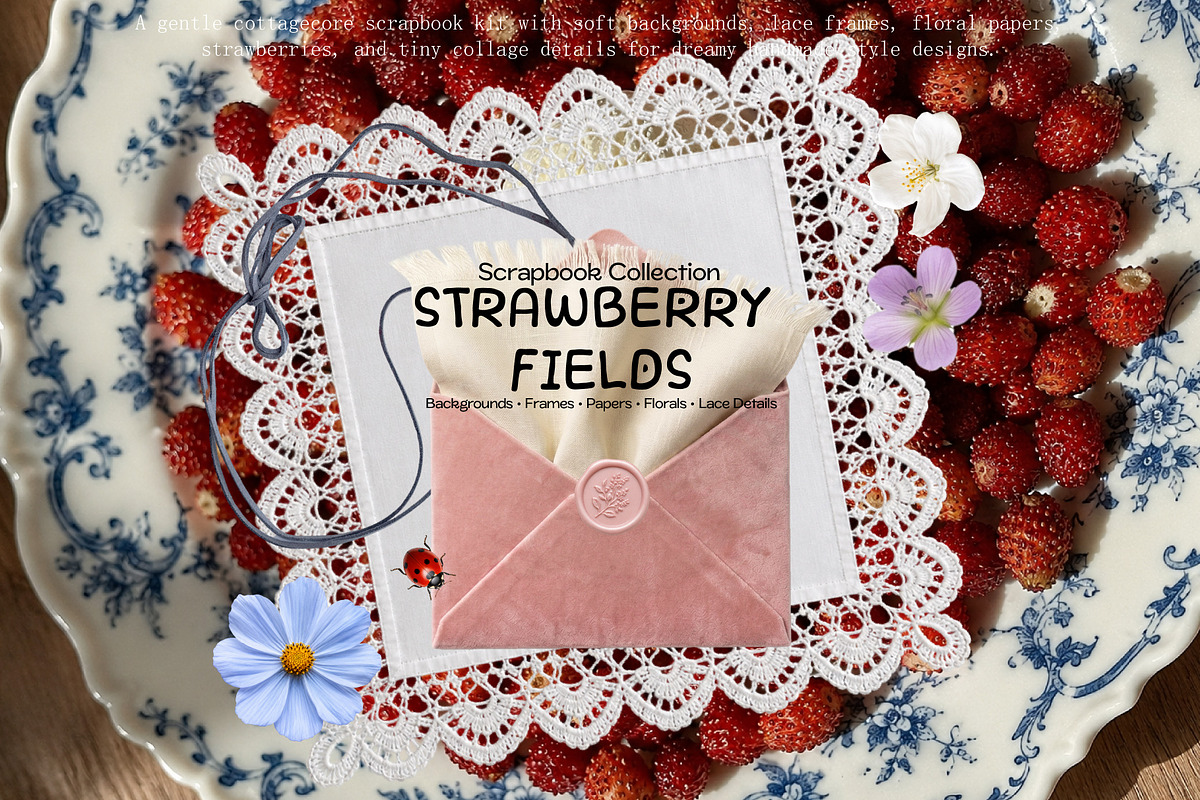 Strawberry Fields Collage Kit, an Object Graphic by DreamoraArt (Photo 5 of 9)