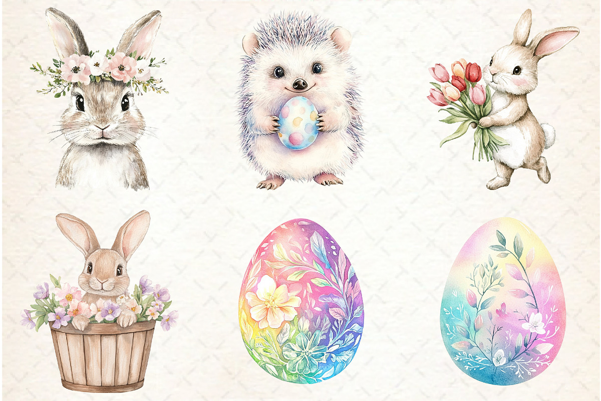 Whimsical Spring Easter Clipart, an Illustration by Watercolor design (Photo 3 of 4)