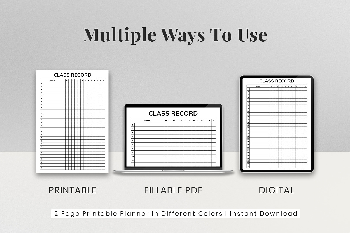Class Record Printable, a Print Template by Snapybiz