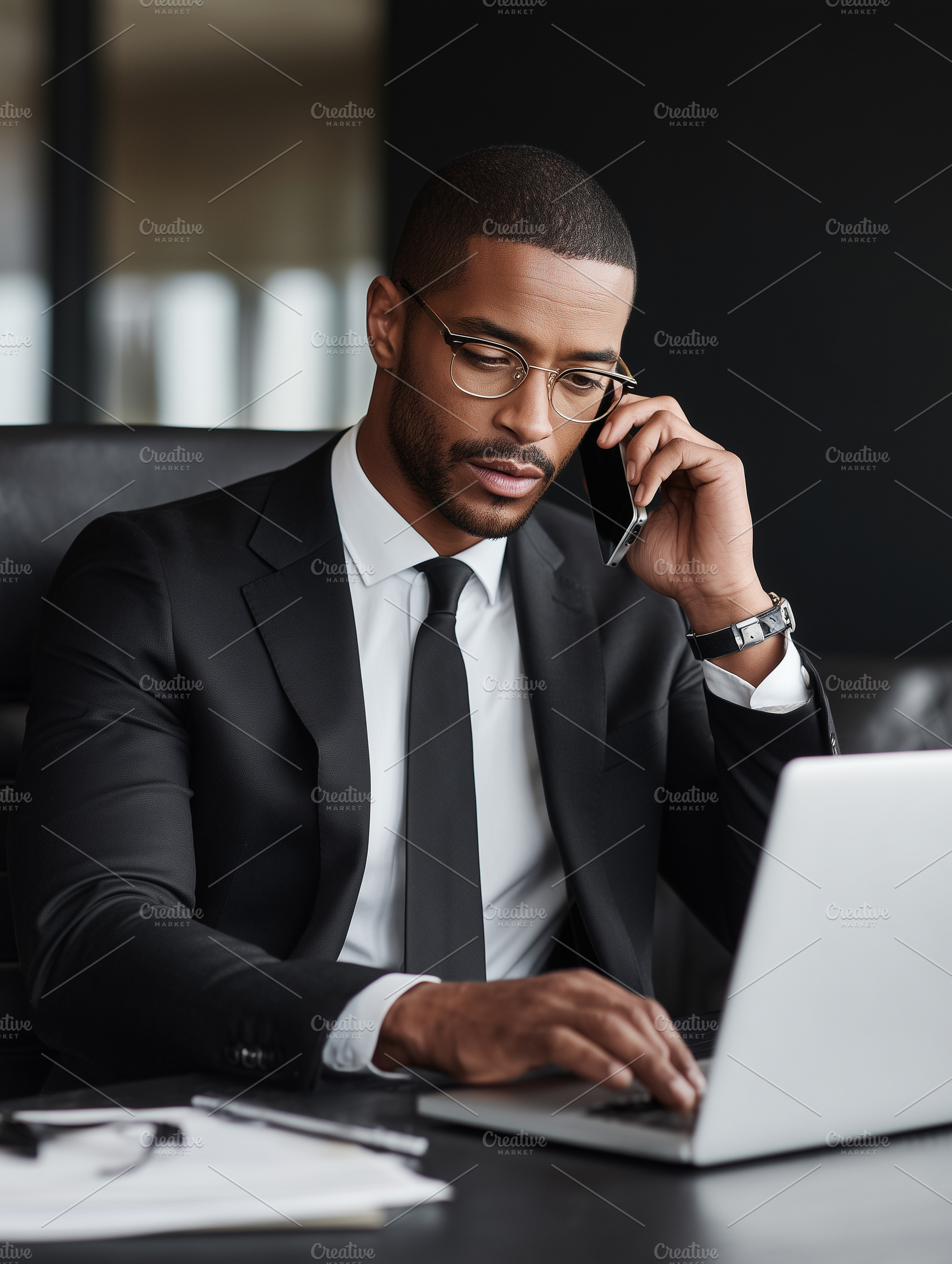 Focused black businessman in suit, a Business Photo by MistyDay
