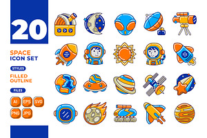 Space Icon Set Filled Outline 01