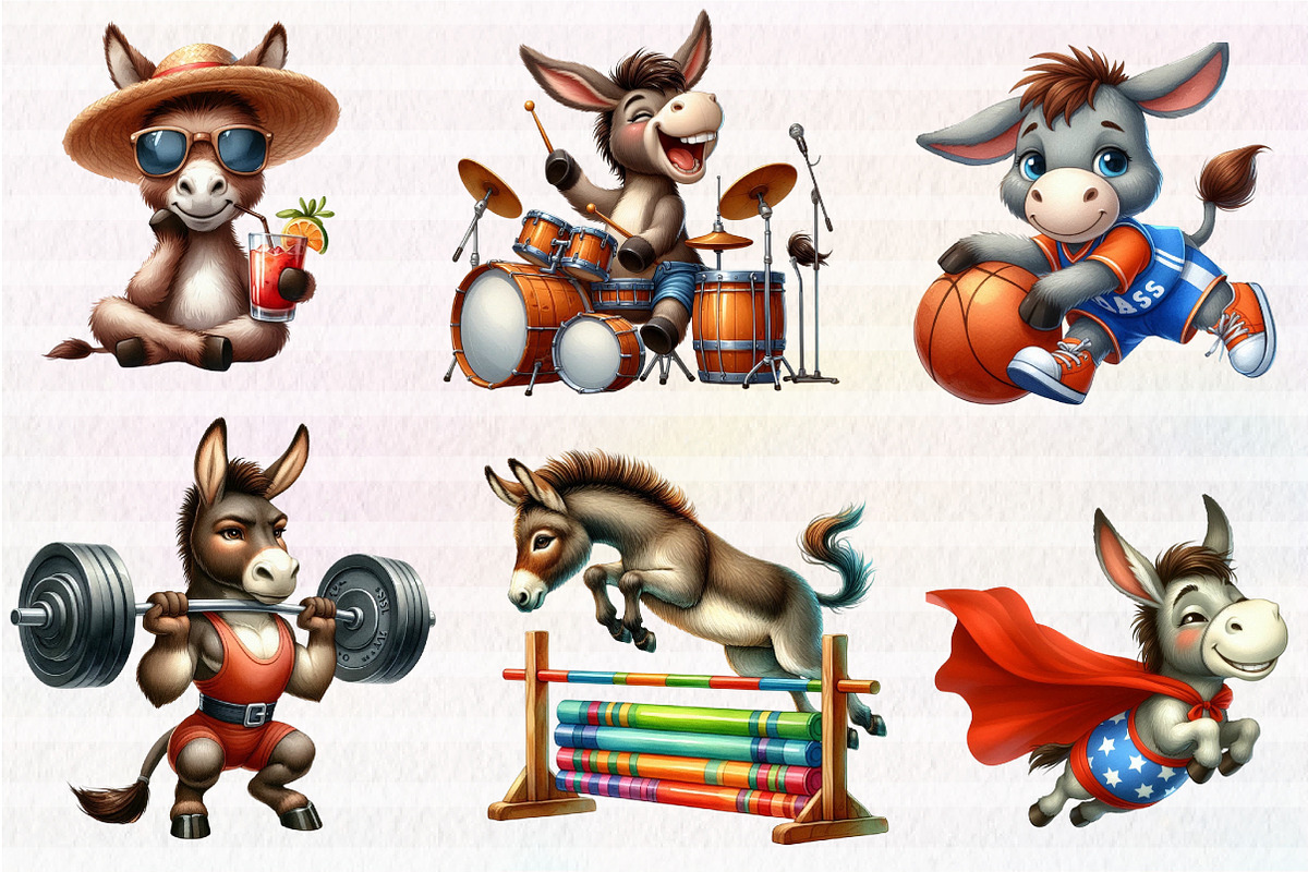 Cute Funny Donkey Sublimation Clipar, an Illustration by CreationArt (Photo 3 of 4)