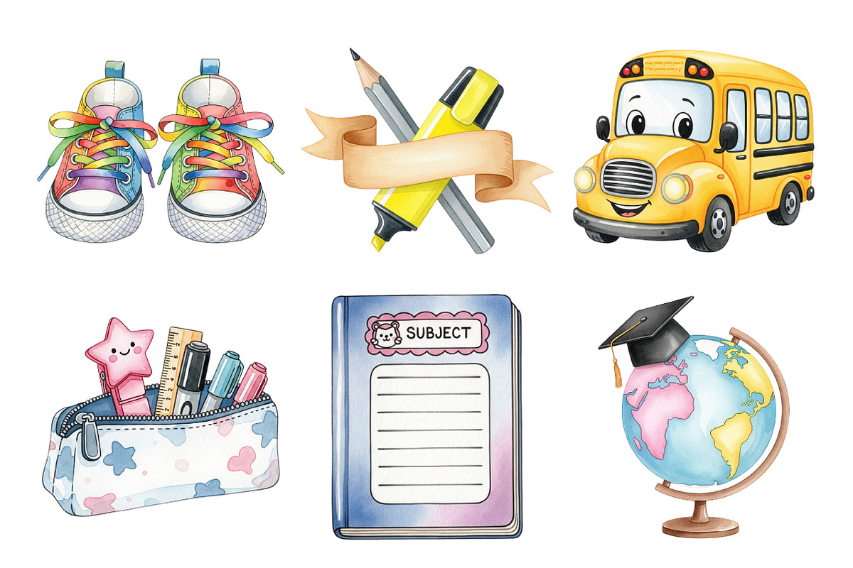 Watercolor Back to School Clipart, an Illustration by Daily.Designs (Photo 4 of 5)
