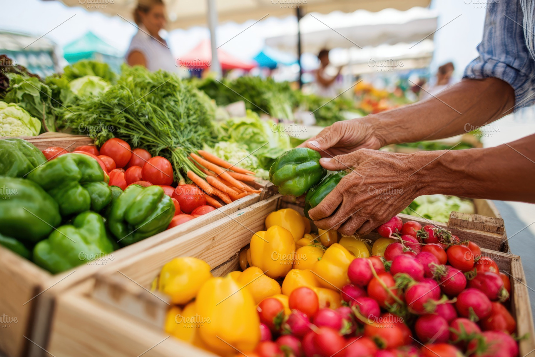 Selecting fresh vegetables at a market, a Food & Drink Photo by AlyaAnd