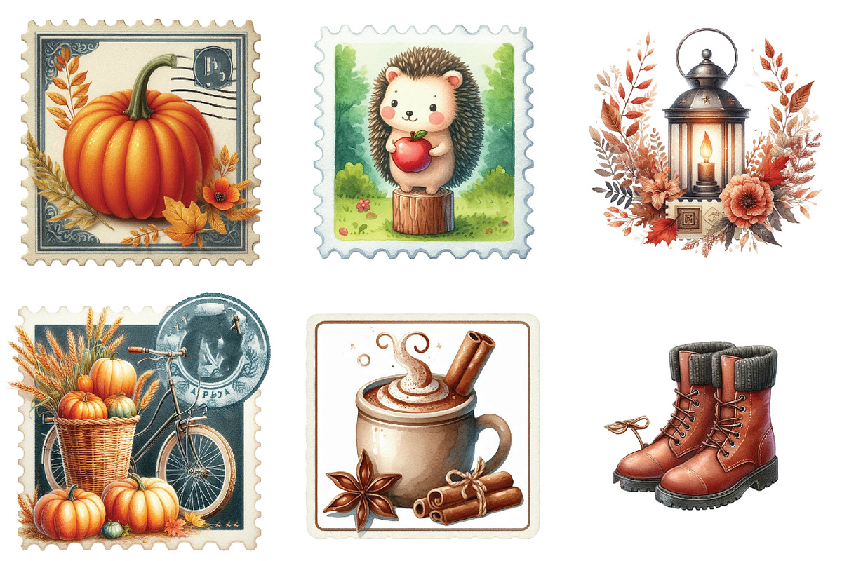 Autumn Fall Postage Stamp Clipart, an Illustration by DreamArtGraphic (Photo 4 of 5)