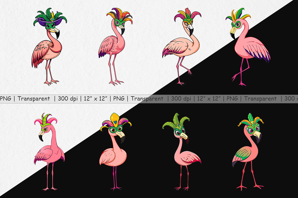 Flamingo Mardi Gras Clipart, a Graphic by Artnoy (Photo 2 of 5)