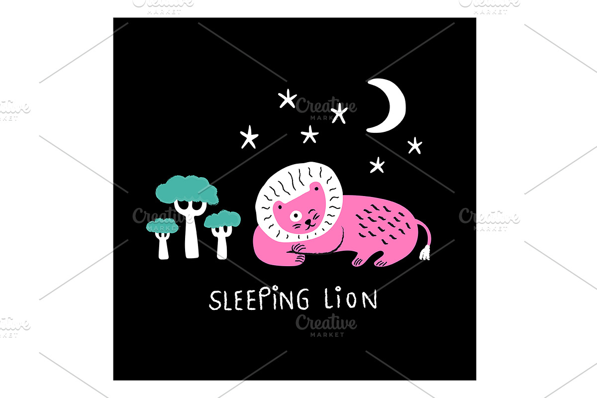 Sleeping Lion under the moonlight, an Animal Illustration by Irene Loal (Photo 2 of 2)
