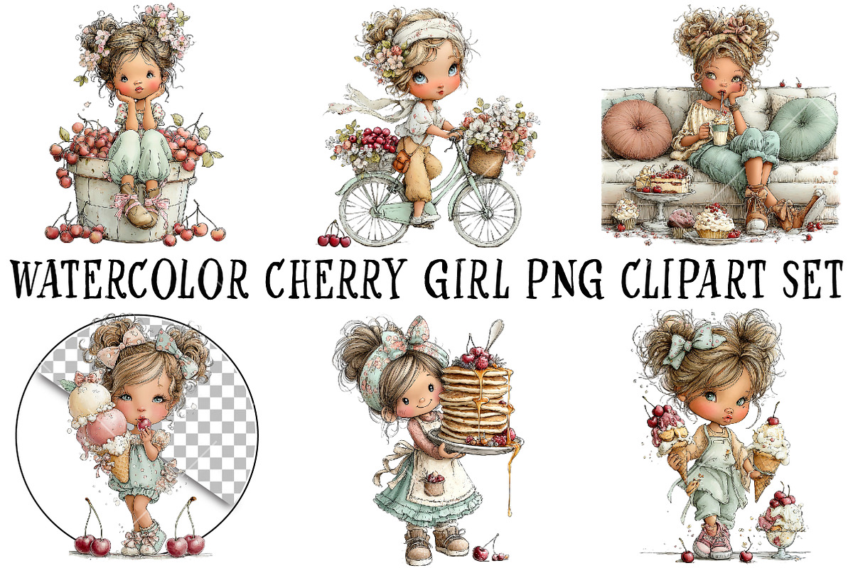 Cherry Girl PNG Clipart Set, a Seasonal Illustration by OK Design (Photo 2 of 6)