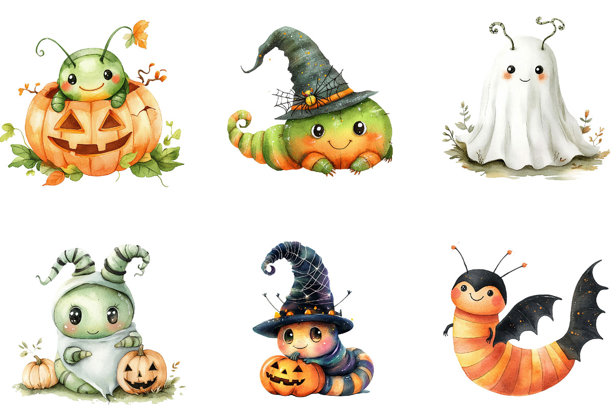 Halloween Caterpillar Clipart, a Seasonal Illustration by Designking (Photo 3 of 4)
