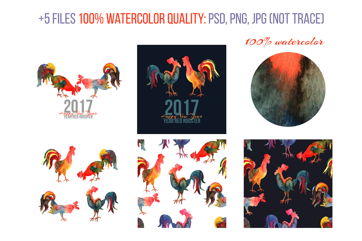 Watercolor roosters, an Illustration by Julycolor (Photo 6 of 7)