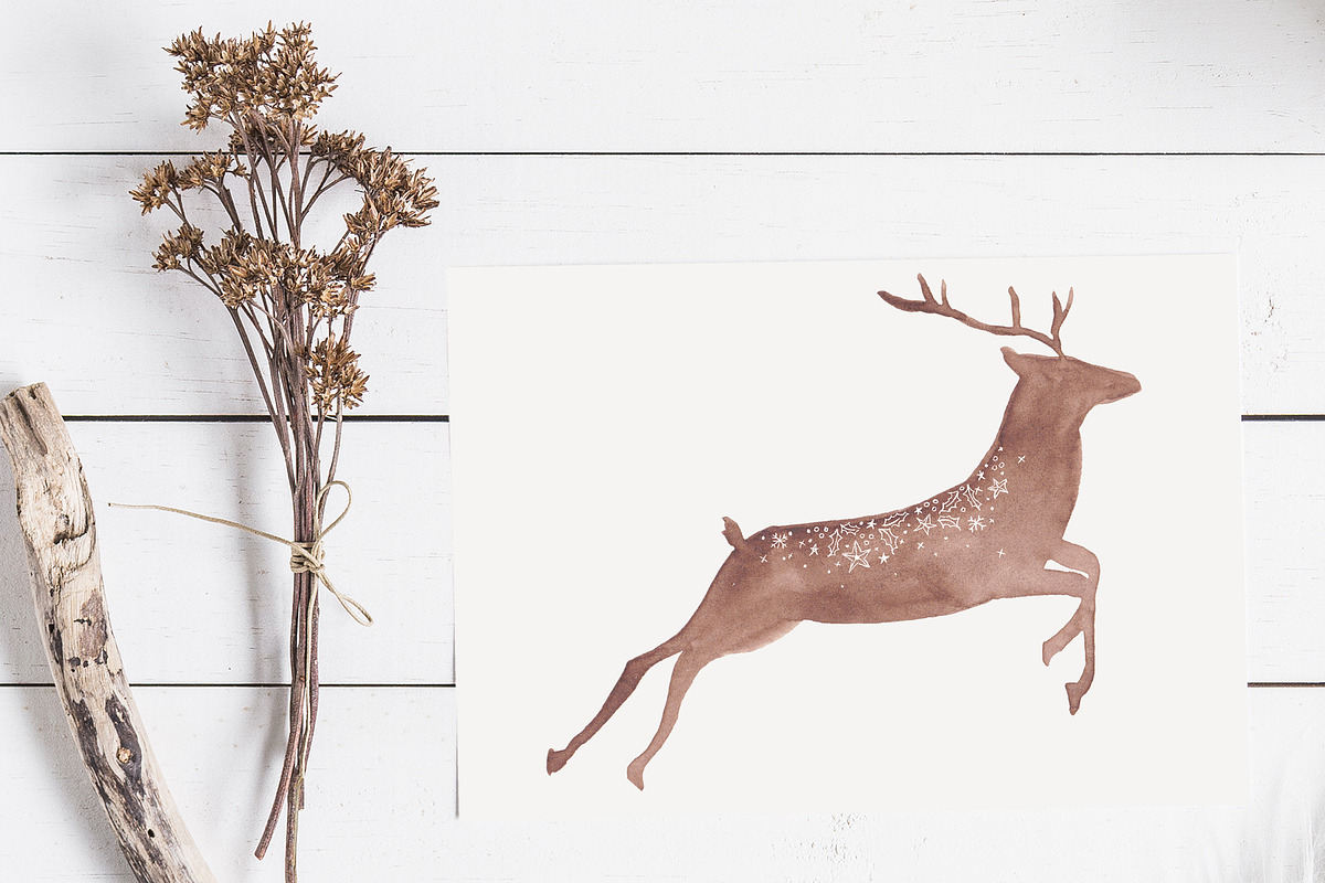 WATERCOLOR DEER XMAS BUNDLE, an Animal Illustration by KruthDesign (Photo 10 of 12)