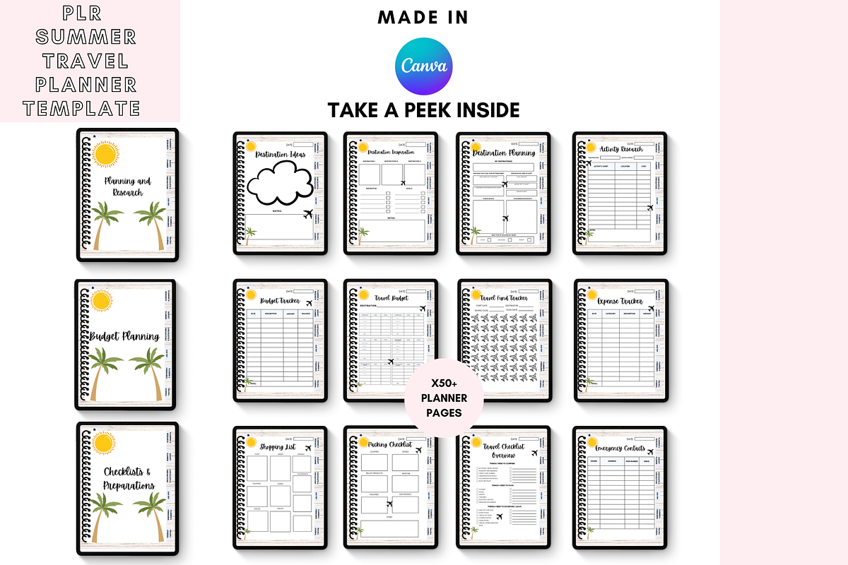 Canva Summer Travel Digital Planner, a Stationery Template by DigitalbossCreations (Photo 6 of 10)