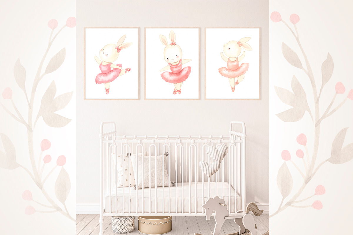 BUNNY BALLERINAS clipart.Watercolor, an Illustration by OlliArtDesign (Photo 3 of 5)