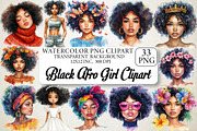 Watercolor Black Afro Girl Clipart, an Illustration by DreamPrint404 (Thumbnail 1 of 7)