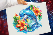 Watercolor Summer Dolphin Clipart Bu, an Illustration by SVGArt (Thumbnail 8 of 9)