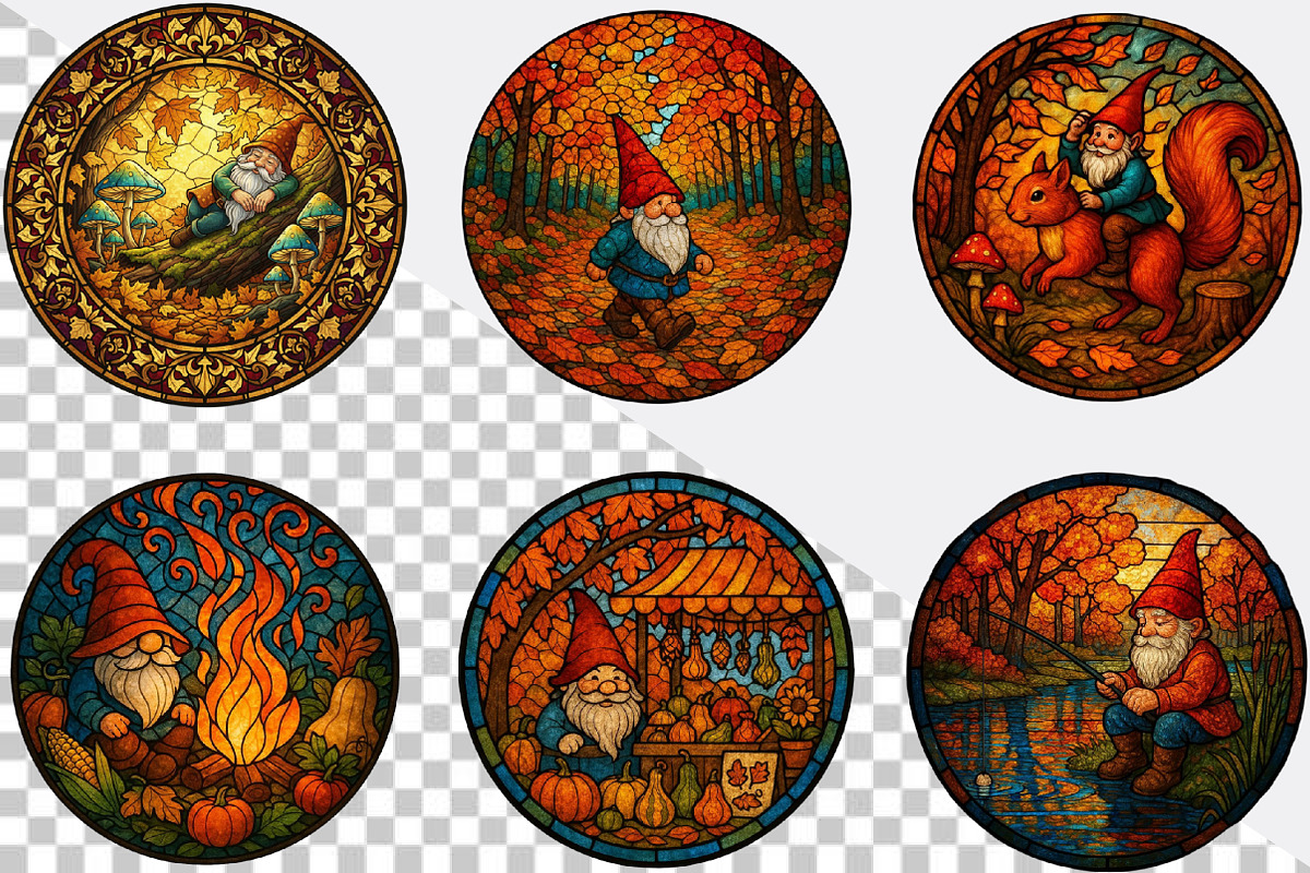 Round Fall Gnome Stained Glass Clipa, an Illustration by SVGArt (Photo 8 of 8)