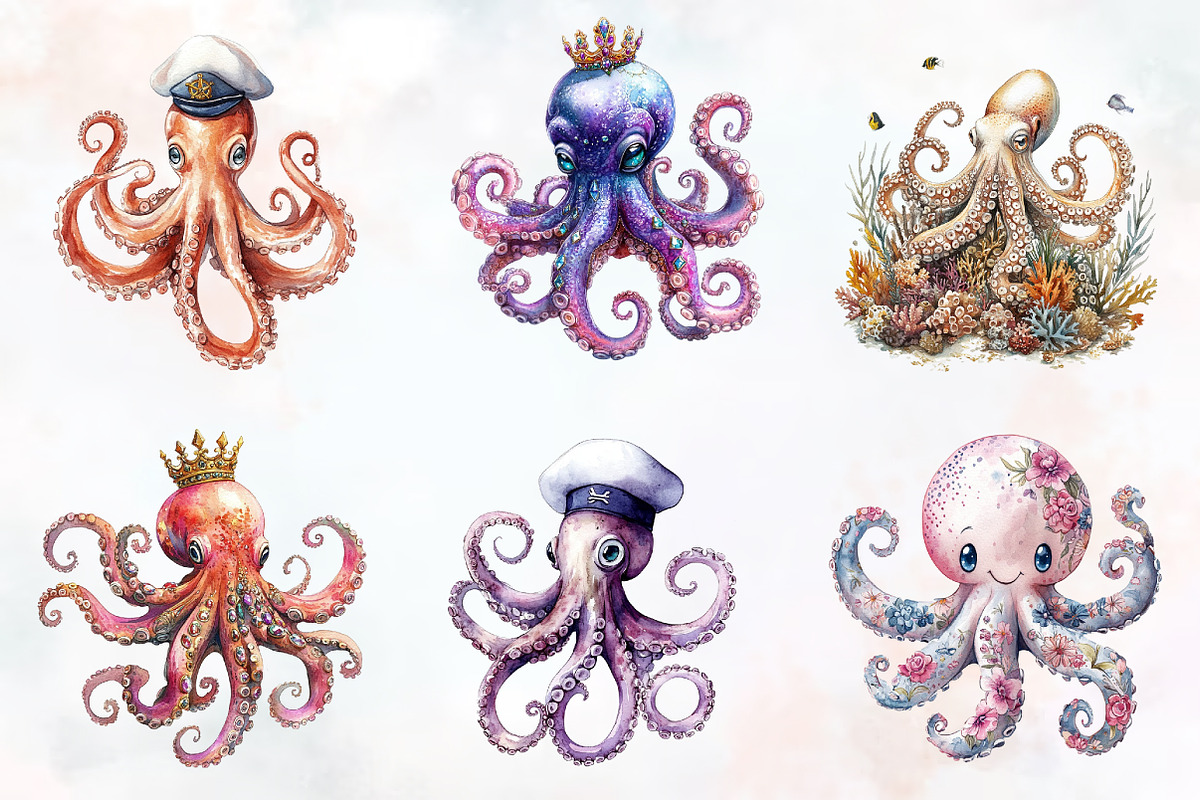 Octopus Watercolor ClipArt's, an Illustration by RobertsArt (Photo 6 of 7)