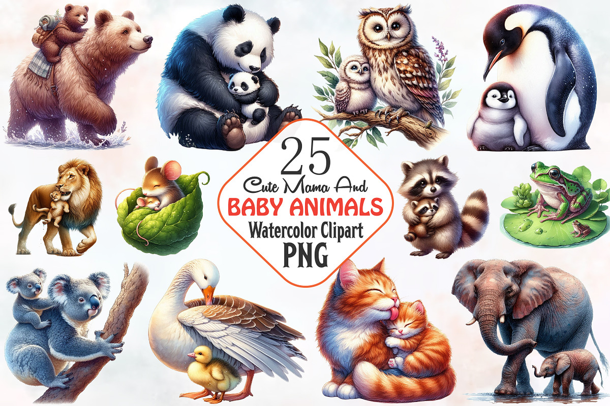 Cute Mama and Baby Animals Clipart, an Animal Illustration by RobertsArt (Photo 1 of 7)