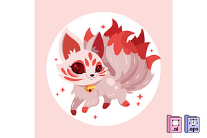Cute Mythical Kitsune Vector, an Animal Illustration by MISS CHATZ